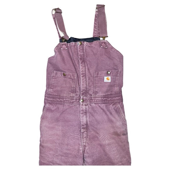 Carhartt Purple Insulated WR027 Double Knee Carpenter Bib Overalls Womens 12X30 - Picture 3 of 6